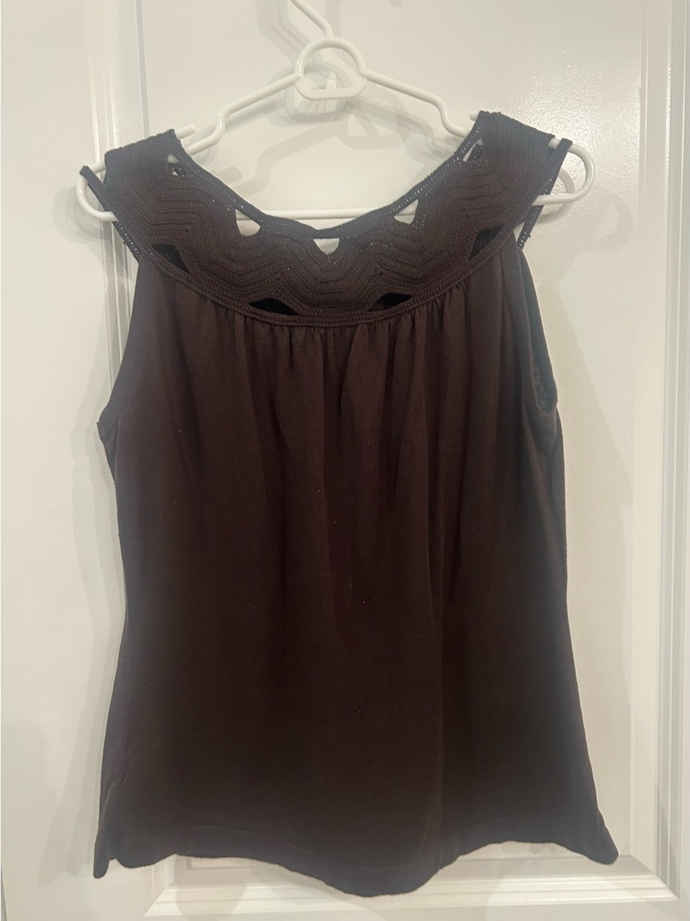 Banana Republic Dark Brown Crochet Yoke Sleeveless Tank
